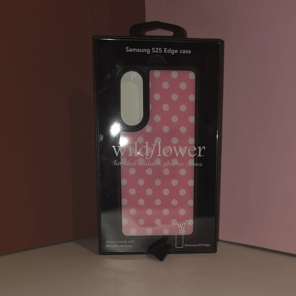 Wildflower Case Samsung Galaxy S25 Edge Pink with White Polka Dot Spots NEW